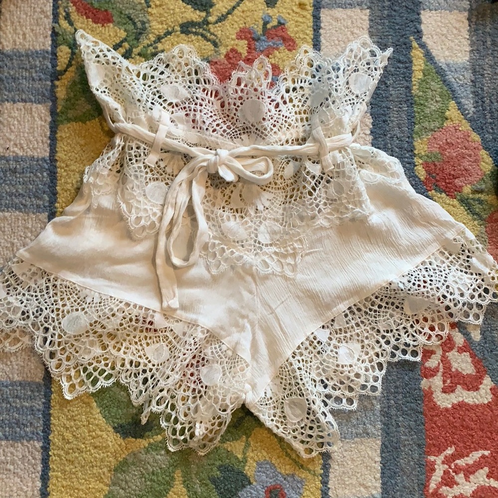 For Love & Lemons White Lace Swim Coverup Shorts